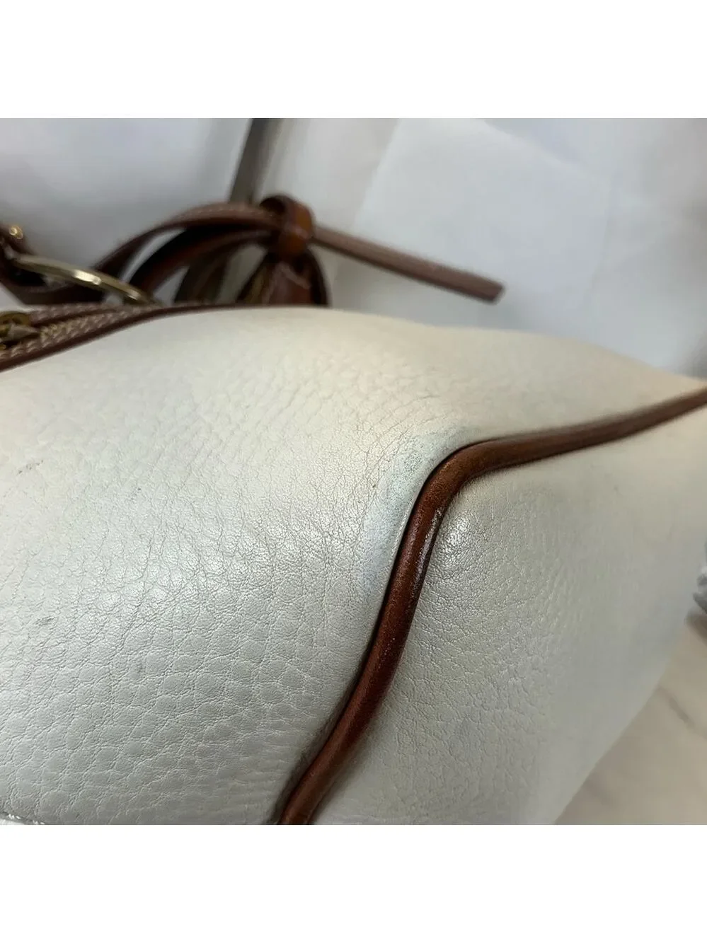 Dooney & Bourke Vintage White Cream and Brown Hobo Shoulder‎ Bag